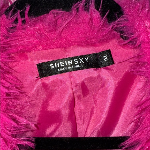 SHEIN Sexy Hot Pink Shaggy Fuzzy Faux Fur Coat - Picture 4 of 5
